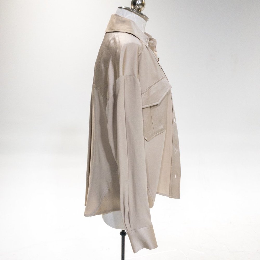 Veronica Beard M Luxe Crepe Button Down Blouse Long Sleeve Shirt Sand size 6 - Picture 8 of 16
